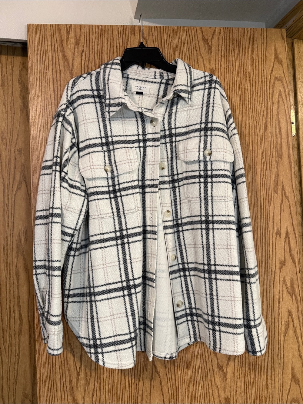 American Eagle Outfitters Cream and Black Plaid Jacket